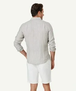 Gazman Tailored French Linen Stripe Long Sleeve Shirt - Sage -Cheap Gazman Store 3 47045