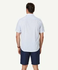 Gazman Casual Bold Melange Stripe Short Sleeve Shirt - Blue -Cheap Gazman Store 3 47316