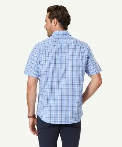 Gazman Easy Care Check Short Sleeve Shirt - Blue -Cheap Gazman Store 3 47327