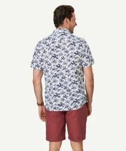 Gazman Linen Blend Palm Print Short Sleeve Shirt - White -Cheap Gazman Store 3 47337
