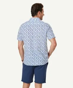 Gazman Linen Blend Turtle Print Short Sleeve Shirt - White -Cheap Gazman Store 3 47343