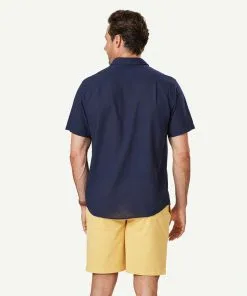 Gazman Linen Blend Plain Short Sleeve Shirt - Navy -Cheap Gazman Store 3 47365