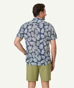 Gazman Linen Blend Leaf Print Short Sleeve Shirt - Navy -Cheap Gazman Store 3 47396