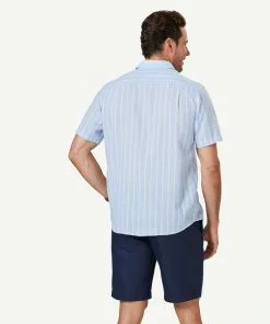 Gazman Linen Blend Stripe Short Sleeve Shirt - Blue -Cheap Gazman Store 3 47406