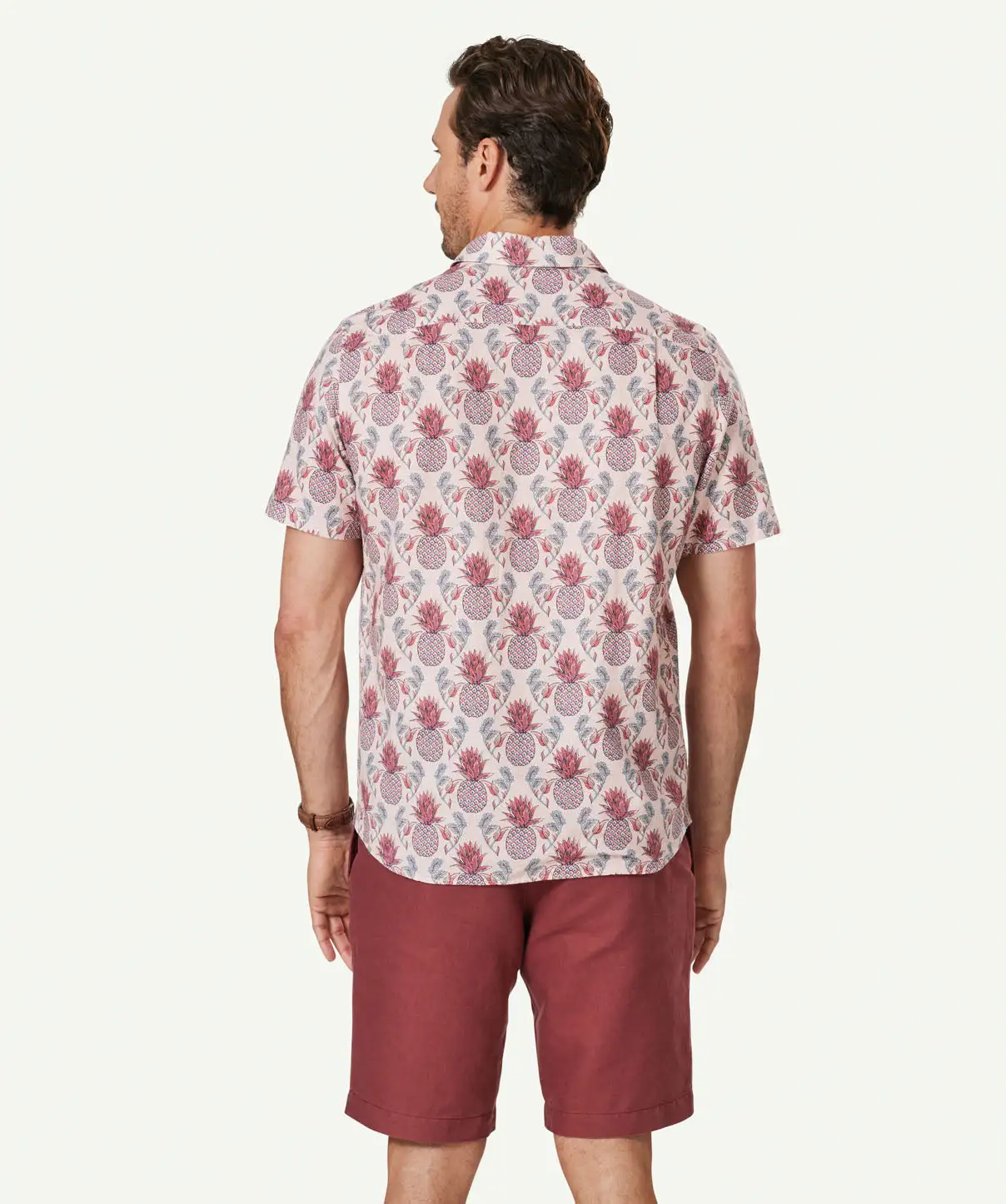 Gazman Linen Blend Pineapple Print Short Sleeve Shirt - Pink 5 Gazman Linen Blend Pineapple Print Short Sleeve Shirt - Pink - Image 3