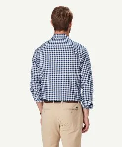 Gazman Easy Care Oxford Check Long Sleeve Shirt - Navy -Cheap Gazman Store 3 48526
