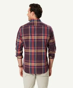 Gazman Casual Twill Multi Check Long Sleeve Shirt - Burgundy -Cheap Gazman Store 3 48591