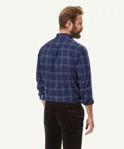 Gazman Easy Care Twill Melange Check Long Sleeve Shirt - Navy Melange -Cheap Gazman Store 3 49910