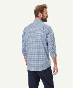Gazman Easy Care Twill Melange Check Long Sleeve Shirt - Blue Melange -Cheap Gazman Store 3 49925