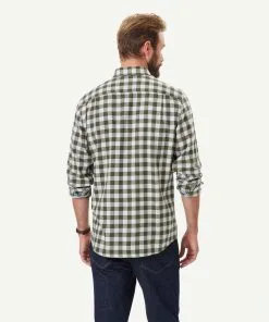 Gazman Brushed Twill Melange Check Long Sleeve Shirt - Olive -Cheap Gazman Store 3 49940