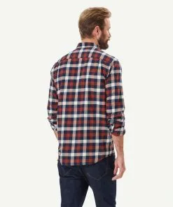 Gazman Brushed Twill Box Check Long Sleeve Shirt - Brick -Cheap Gazman Store 3 50012