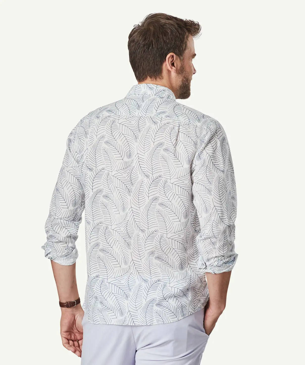 Gazman Linen Blend Fern Print Long Sleeve Shirt - White 5 Gazman Linen Blend Fern Print Long Sleeve Shirt - White - Image 3