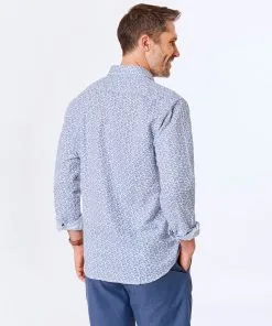 Gazman Tailored Fit Linen Blend Print Shirt - Navy -Cheap Gazman Store 3 40809e36 8795 44ab 82f8 bb7d1d322f1f