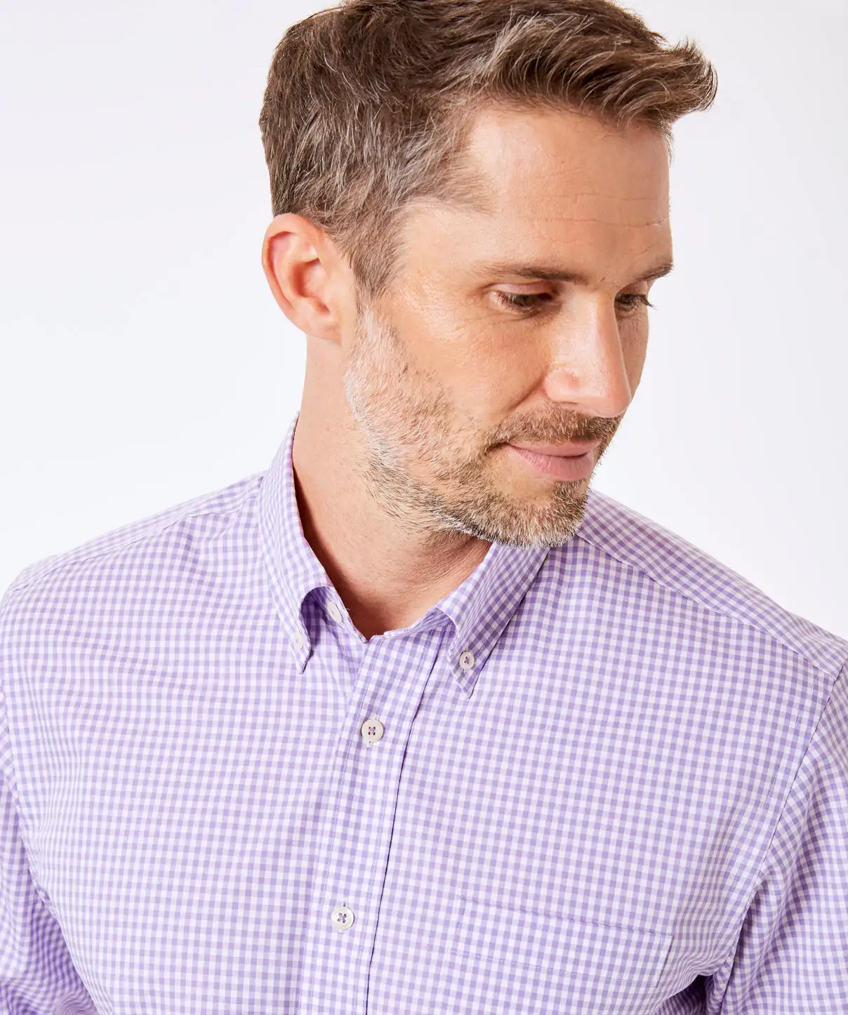 Gazman Easy Care Stretch Gingham Shirt - Lilac 5 Gazman Easy Care Stretch Gingham Shirt - Lilac - Image 3