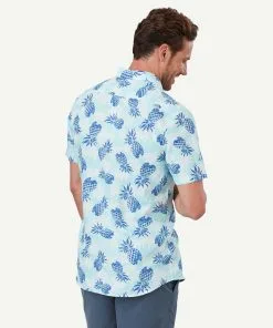 Gazman Tailored Fit Linen Blend Pineapple Short Sleeve Shirt - Turquoise -Cheap Gazman Store 3 75ba252e c390 4639 9a1a 82ef02e4c116