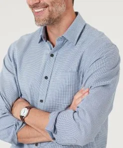 Gazman Brushed Houndstooth Check Shirt - Chambray -Cheap Gazman Store 3 854438f8 0699 4ee5 a9c2 c2ca9a681165