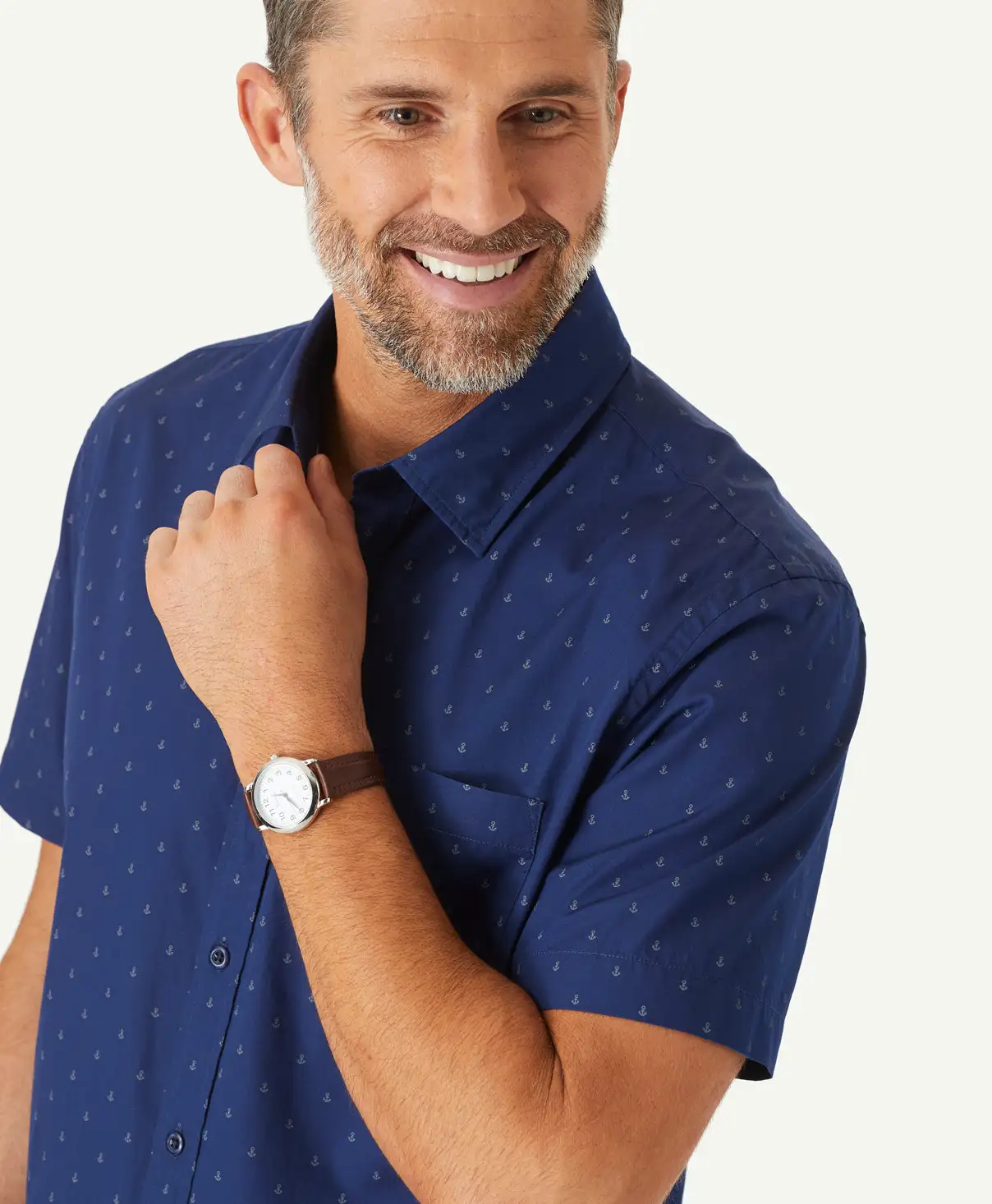 Gazman Tailored Fit Anchor Print Short Sleeve Shirt - Navy 5 Gazman Tailored Fit Anchor Print Short Sleeve Shirt - Navy - Image 3