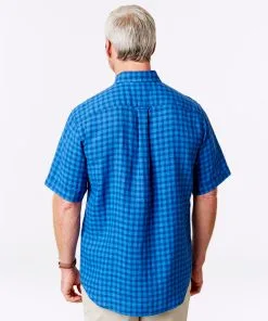 Gazman Pure Linen Check Short Sleeve Shirt - Blue -Cheap Gazman Store 3 a80160f7 6a0e 4928 b61e 4264f4f85ed8