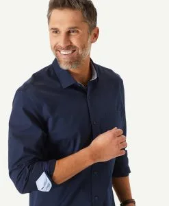 Gazman Tailored Fit Easy Care Plain Twill Shirt - Navy -Cheap Gazman Store 3 e1287242 2fc5 425e a694 e24c8663384f
