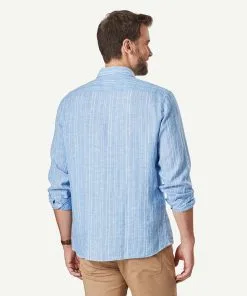 Gazman Tailored Linen Stripe Long Sleeve Shirt - Marine Blue -Cheap Gazman Store 3 fd06f746 c74f 463a 9271 3f9215fdea2c