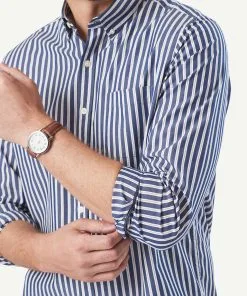 Gazman Casual Stretch Stripe Long Sleeve Shirt - Navy -Cheap Gazman Store 4 42879