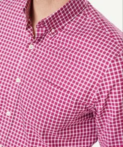 Gazman Tailored Easy Care Check Long Sleeve Shirt - Magenta -Cheap Gazman Store 4 44538