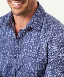 Gazman Tailored Casual Leaf Print Long Sleeve Shirt - Navy -Cheap Gazman Store 4 46154