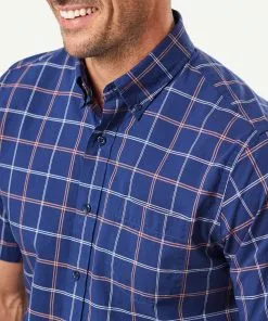 Gazman Casual Madras Check Short Sleeve Shirt - Navy -Cheap Gazman Store 4 46393