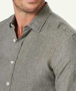 Gazman Tailored Pure French Linen Long Sleeve Shirt - Khaki -Cheap Gazman Store 4 46866