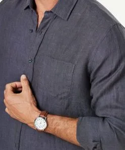 Gazman Pure French Linen Long Sleeve Shirt - Charcoal -Cheap Gazman Store 4 46877