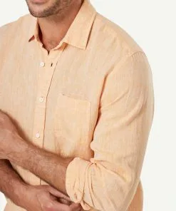 Gazman Pure French Linen Long Sleeve Shirt - Orange -Cheap Gazman Store 4 46902