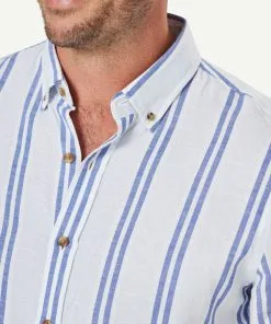 Gazman Tailored Linen Blend Stripe Long Sleeve Shirt - Pale Blue 11 Gazman Tailored Linen Blend Stripe Long Sleeve Shirt - Pale Blue -Cheap Gazman Store 4 46907