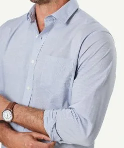 Gazman Easy Care Feather Stripe Long Sleeve Shirt - Navy -Cheap Gazman Store 4 46913