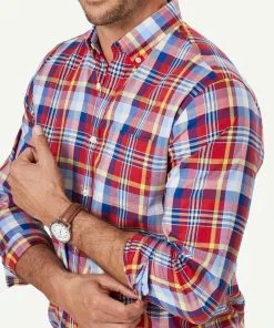 Gazman Casual Slub Check Long Sleeve Shirt - Red -Cheap Gazman Store 4 46934