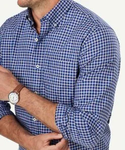Gazman Easy Care Twill Check Long Sleeve Shirt - Navy -Cheap Gazman Store 4 46955