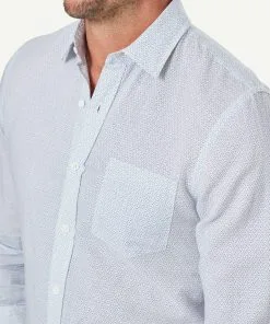 Gazman Tailored Linen Blend Geo Print Long Sleeve Shirt - Pale Blue -Cheap Gazman Store 4 46981