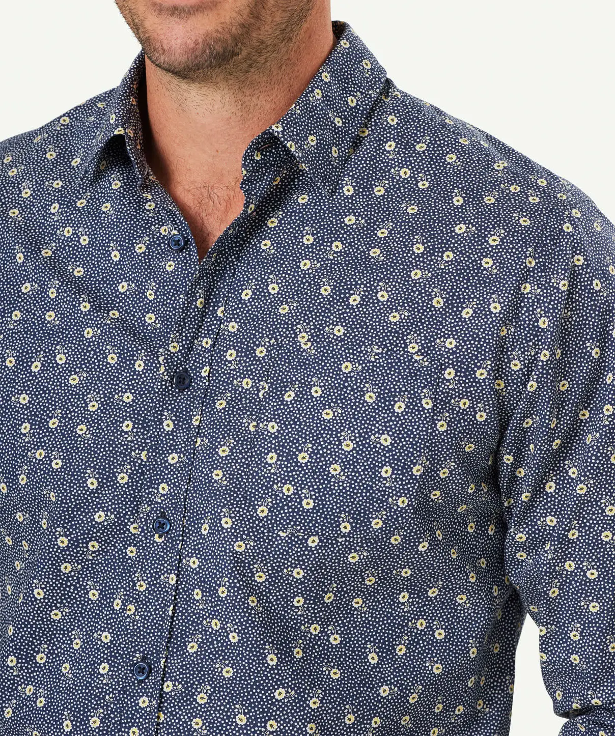 Gazman Casual Floral Dot Print Long Sleeve Shirt - Navy 6 Gazman Casual Floral Dot Print Long Sleeve Shirt - Navy - Image 4
