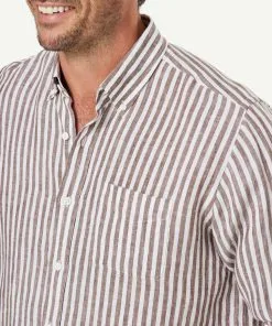 Gazman French Linen Stripe Long Sleeve Shirt - Chocolate -Cheap Gazman Store 4 47012