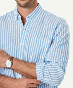 Gazman French Linen Stripe Long Sleeve Shirt - Blue -Cheap Gazman Store 4 47030