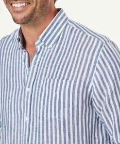 Gazman French Linen Stripe Long Sleeve Shirt - Navy 10 Gazman French Linen Stripe Long Sleeve Shirt - Navy -Cheap Gazman Store 4 47035