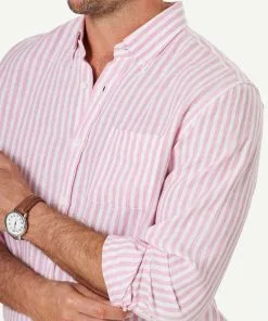 Gazman French Linen Stripe Long Sleeve Shirt - Pink -Cheap Gazman Store 4 47040