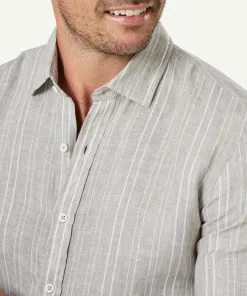 Gazman Tailored French Linen Stripe Long Sleeve Shirt - Sage -Cheap Gazman Store 4 47046