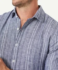 Gazman Tailored French Linen Stripe Long Sleeve Shirt - Chambray 8 Gazman Tailored French Linen Stripe Long Sleeve Shirt - Chambray -Cheap Gazman Store 4 47051