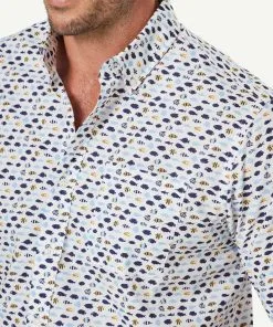 Gazman Casual Fish Print Short Sleeve Shirt - White -Cheap Gazman Store 4 47333