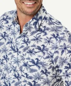 Gazman Linen Blend Palm Print Short Sleeve Shirt - White -Cheap Gazman Store 4 47338