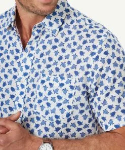 Gazman Linen Blend Turtle Print Short Sleeve Shirt - White -Cheap Gazman Store 4 47344