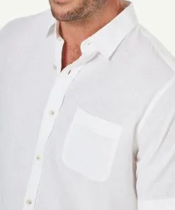 Gazman Linen Blend Plain Short Sleeve Shirt - White -Cheap Gazman Store 4 47350