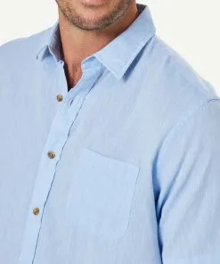 Gazman Linen Blend Plain Short Sleeve Shirt - Blue -Cheap Gazman Store 4 47360