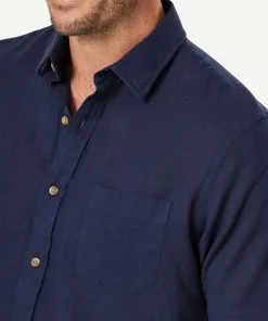 Gazman Linen Blend Plain Short Sleeve Shirt - Navy -Cheap Gazman Store 4 47366