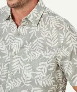 Gazman Linen Blend Leaf Print Short Sleeve Shirt - Sage -Cheap Gazman Store 4 47392